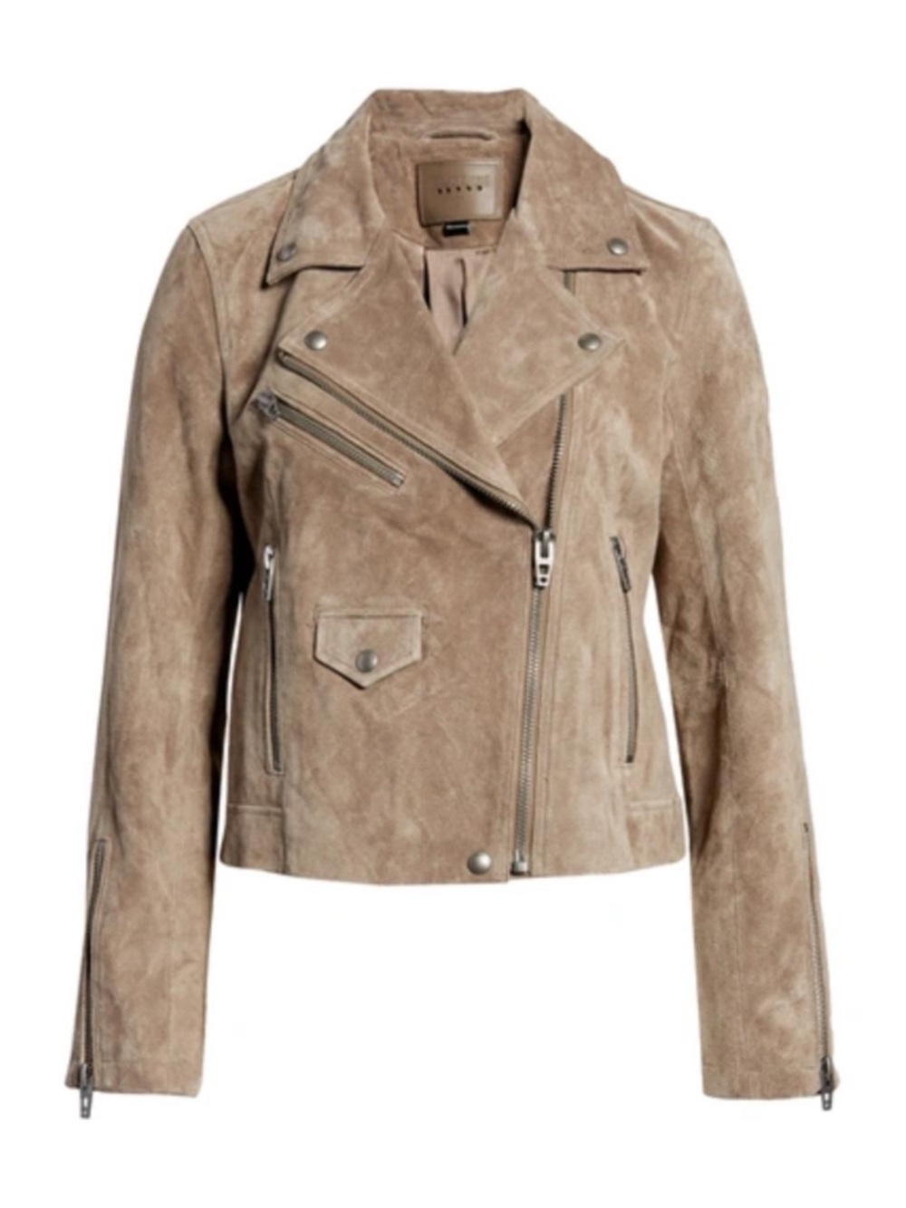 Blank NYC Suede Leather Moto Jacket in French Taupe